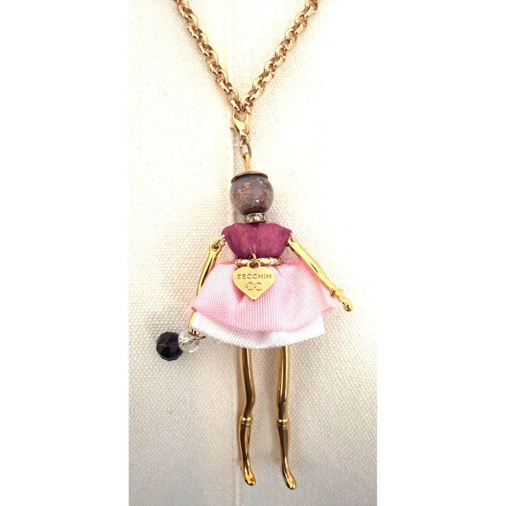 Charming Gold and Pink Pendant Necklace made in Italy w/Murano glass, unique NEW